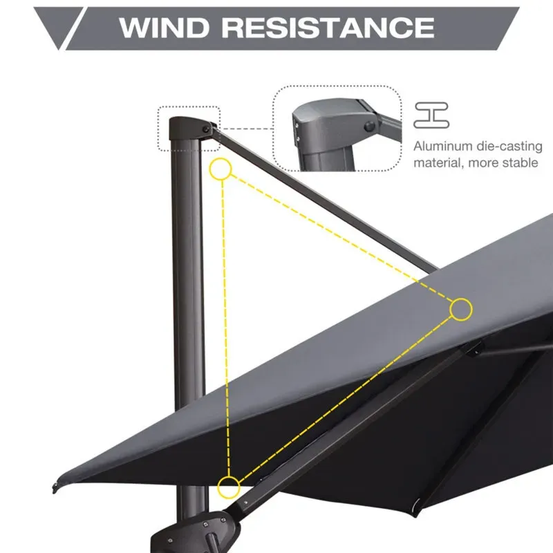 2.7x3.5m Grey Patio Cantilever Umbrella with 360-Degree Rotation view 7