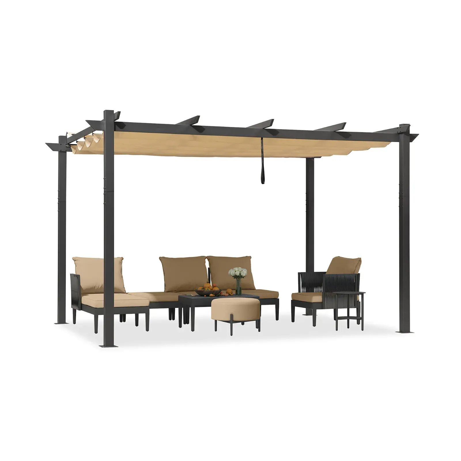 3x4m Beige Outdoor Garden Pergola with Extra Inclined Top Patio Gazebo view 10