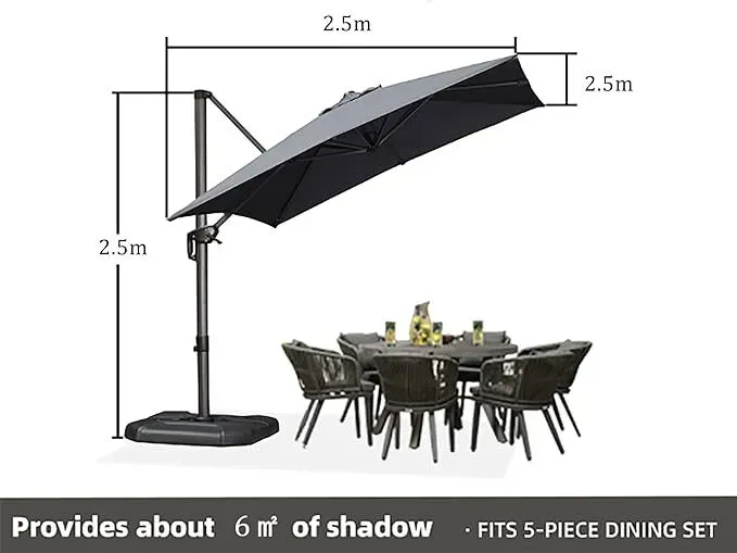 2.5x2.5m Grey Patio Cantilever Outdoor Umbrella with 360-Degree Rotation view 8