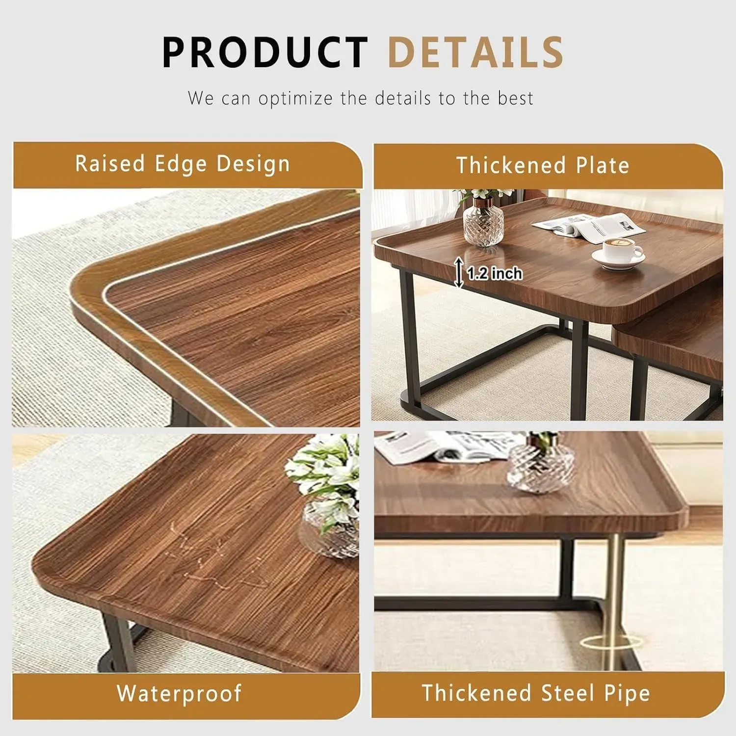 Set of 2 Nesting Coffee Tables in Walnut Wood & Black - Modern Industrial Design view 9