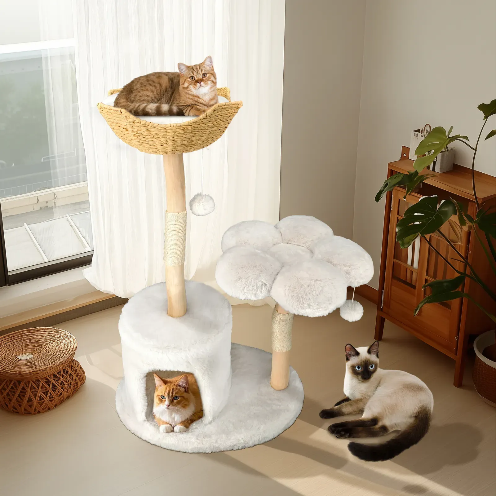 Large Black Real Branch Cat Tree Tower with Plush Condo and Scratching Posts view 10