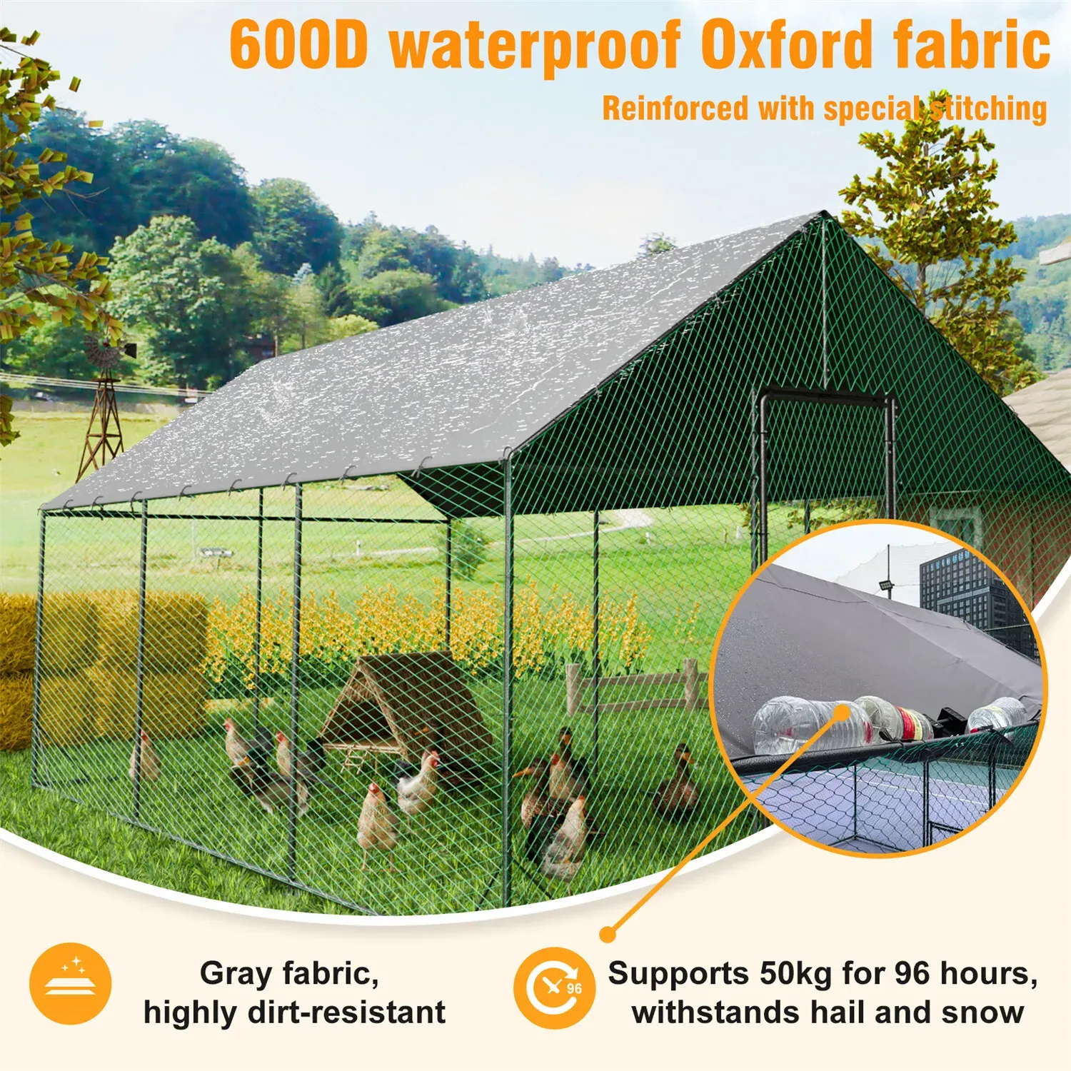 Heavy Duty XL Metal Walk-In Chicken Run with Cover, 276x405x300cm, Black view 5