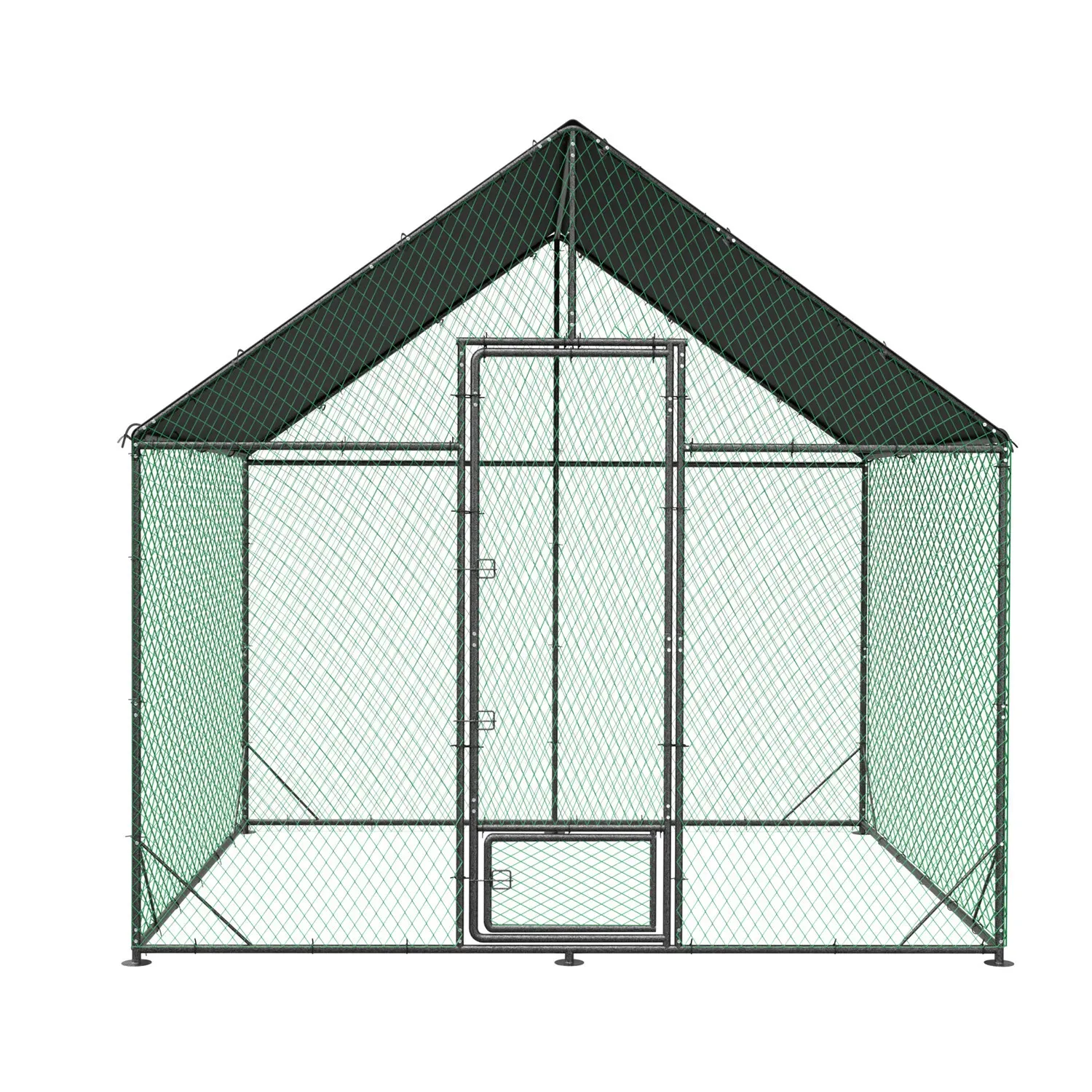 Heavy Duty XL Metal Walk-In Chicken Run with Cover, 276x405x300cm, Black view 6