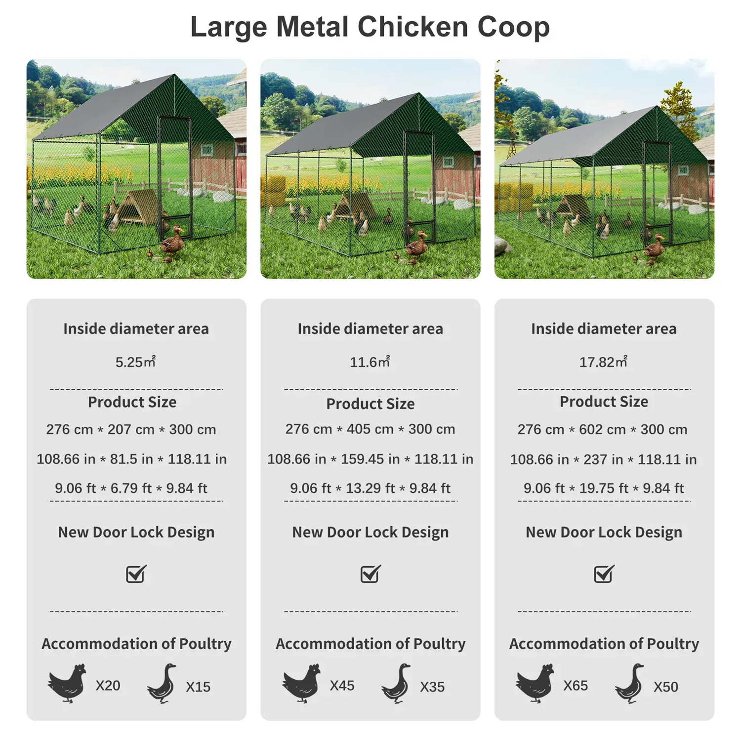 Heavy Duty XL Metal Walk-In Chicken Run with Cover, 276x405x300cm, Black view 9