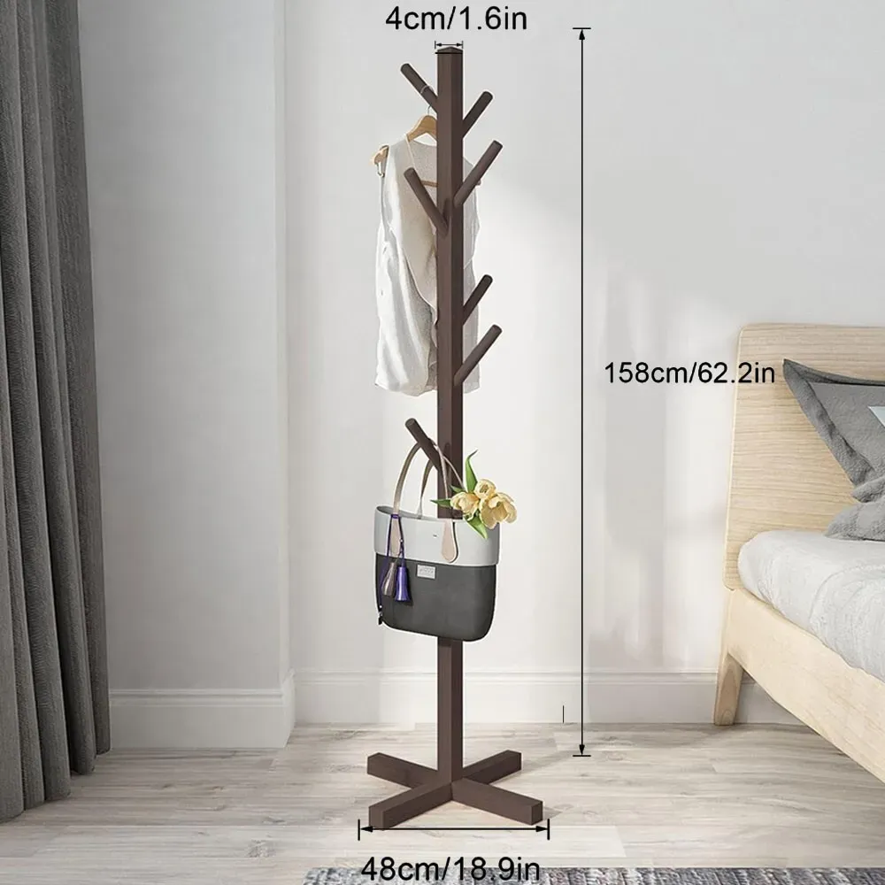 Solid Wood Coat Rack Stand in Natural Finish for Entryway, 80x180cm view 5