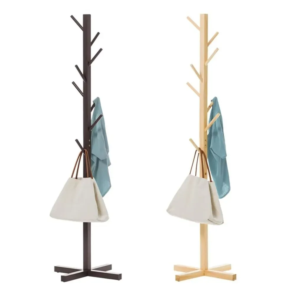 Solid Wood Coat Rack Stand in Natural Finish for Entryway, 80x180cm view 9