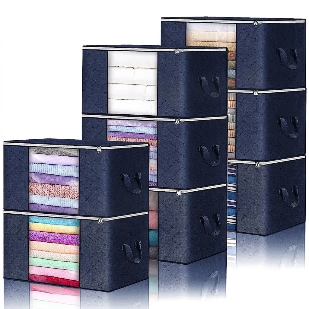 Large Navy Blue Quilt Storage Bags 60x40x35cm - 2-Pack Non-Woven Fabric