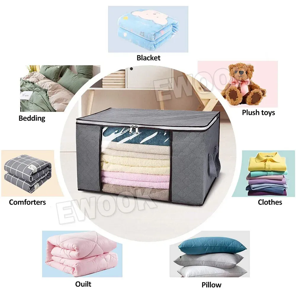 Large Navy Blue Quilt Storage Bags 60x40x35cm - 2-Pack Non-Woven Fabric view 4