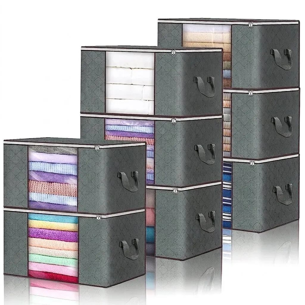 Large Grey Quilt Storage Bags 60x40x35cm - 2-Pack Non-Woven Fabric Organiser — image 1