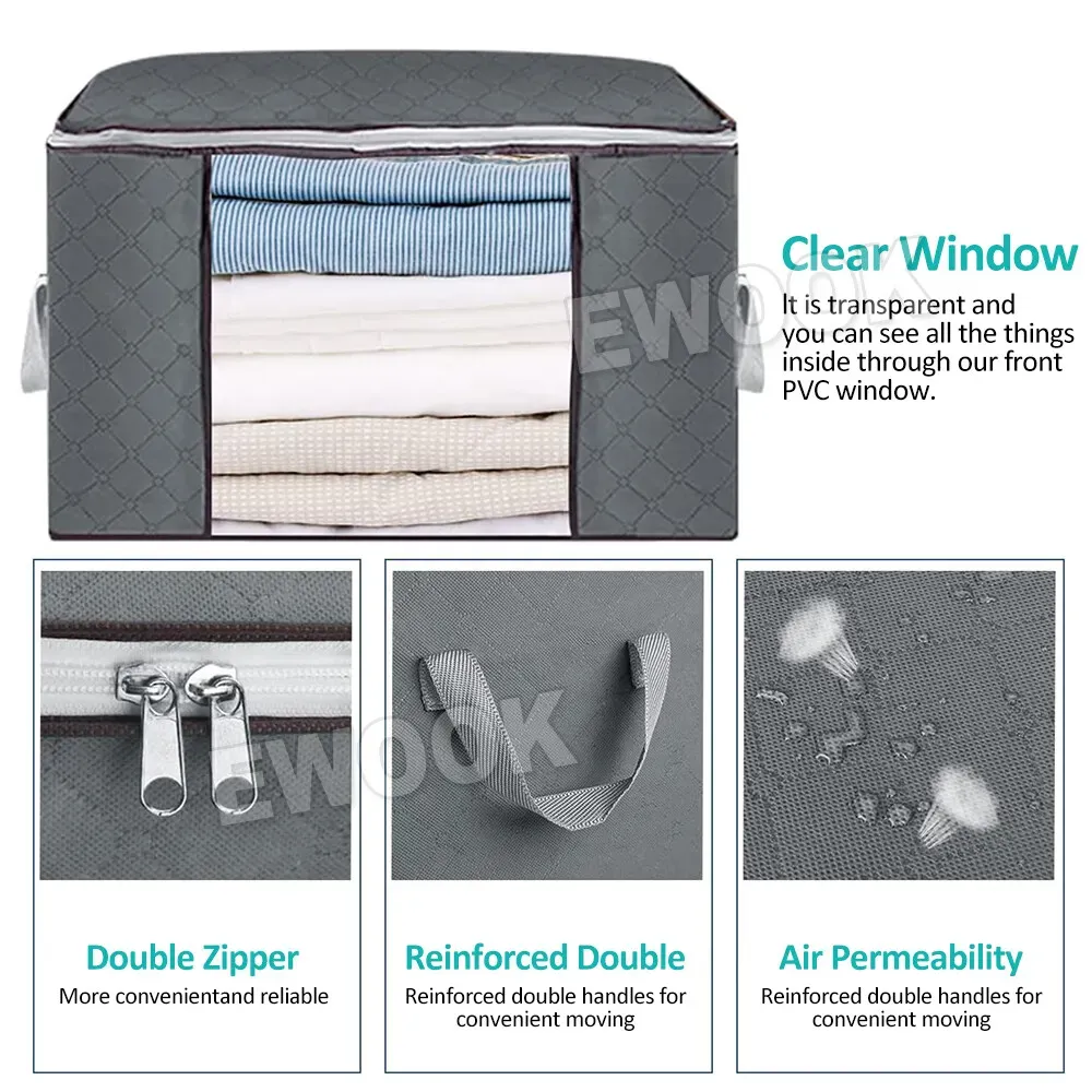 Large Grey Quilt Storage Bags 60x40x35cm - 2-Pack Non-Woven Fabric Organiser view 8
