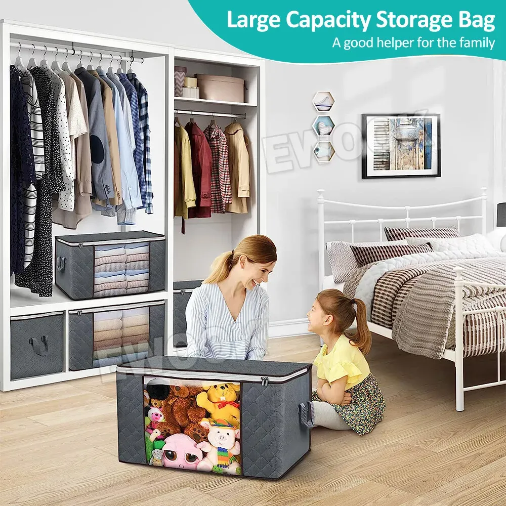 Large Grey Quilt Storage Bags 60x40x35cm - 2-Pack Non-Woven Fabric Organiser view 9