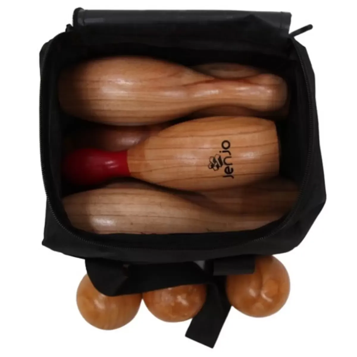 Natural Wooden Skittles Game Set with Carry Bag - 9 Hardwood Skittles (22cm) view 3