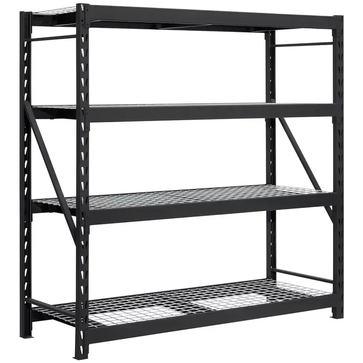 Black Industrial Rack with Interlocking Wire Deck, Heavy Duty Steel Construction