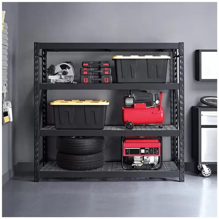 Black Industrial Rack with Interlocking Wire Deck, Heavy Duty Steel Construction view 3