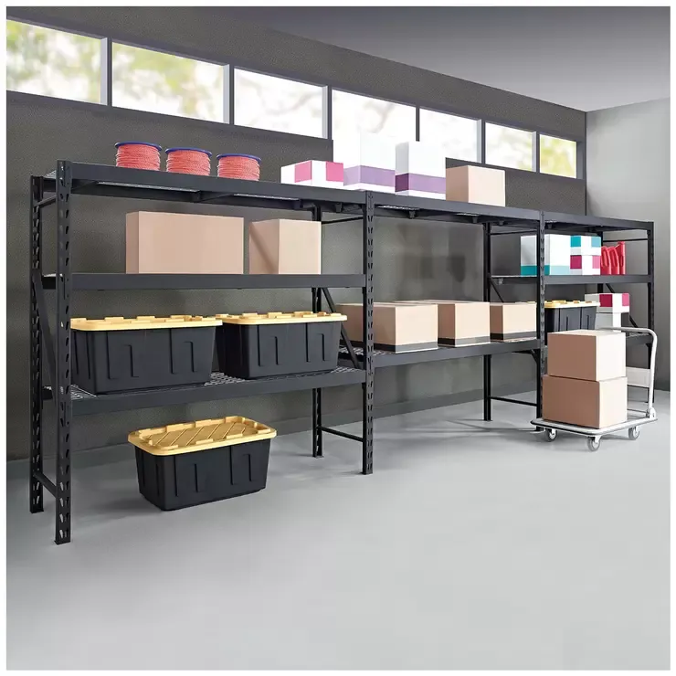 Black Industrial Rack with Interlocking Wire Deck, Heavy Duty Steel Construction view 4