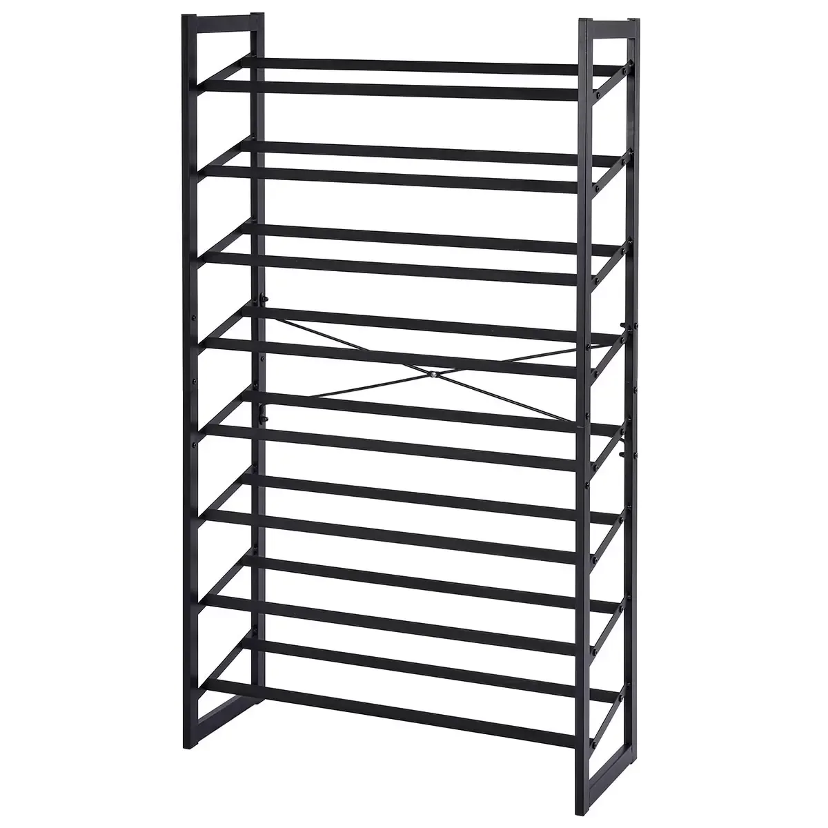 Set of 2 Black Matte Stackable Shoe Rack, 8-Tier Vertical Tower, Grey view 2