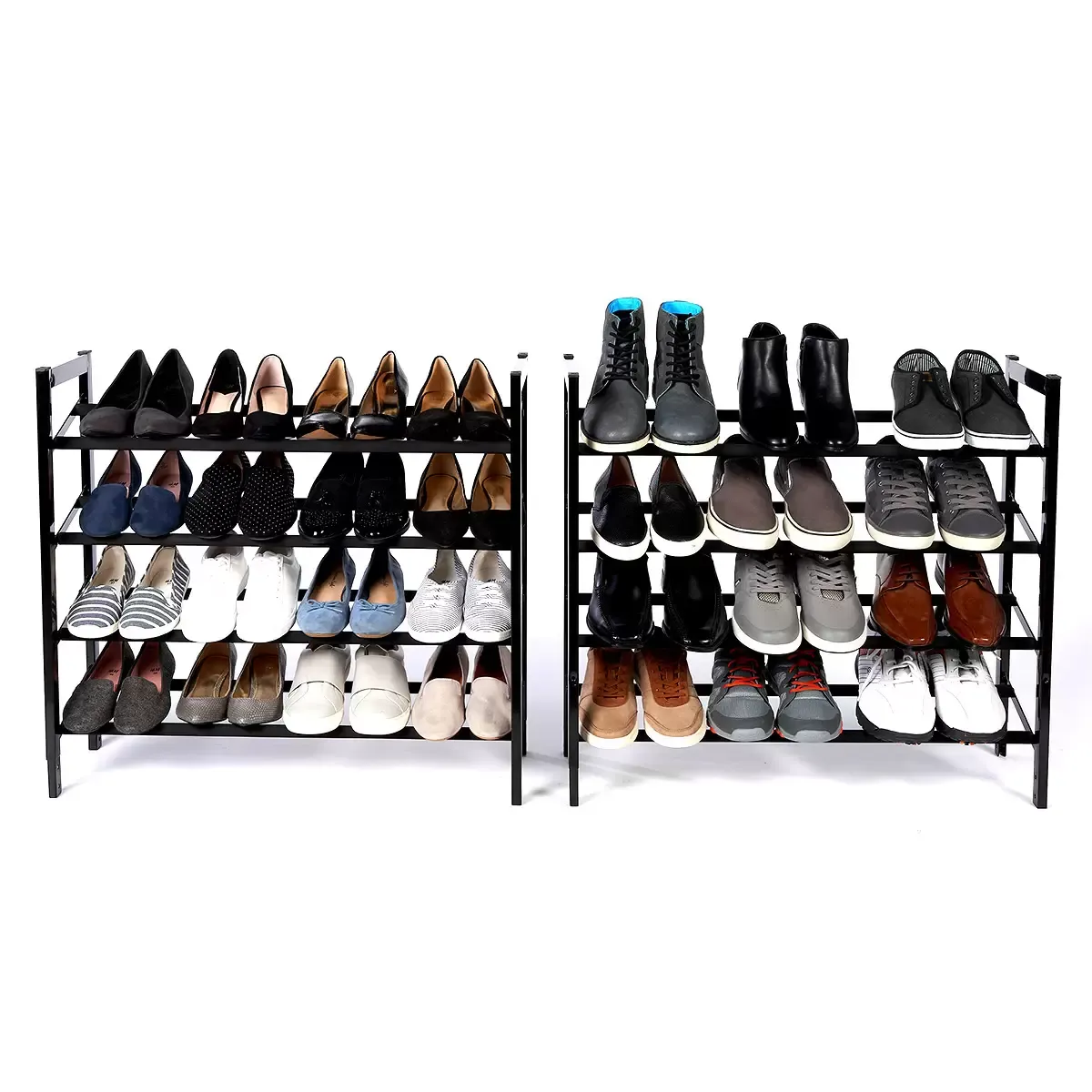 Set of 2 Black Matte Stackable Shoe Rack, 8-Tier Vertical Tower, Grey view 7