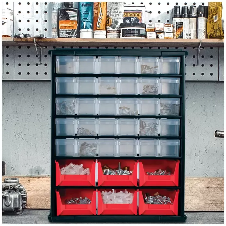 Black Multi Parts Bin Organiser with 36 Drawers