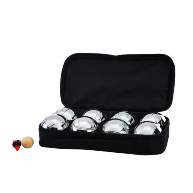 Silver Bocce Pétanque Set with 8 Metal Balls, White Wooden Jack, and Carry Case view 2