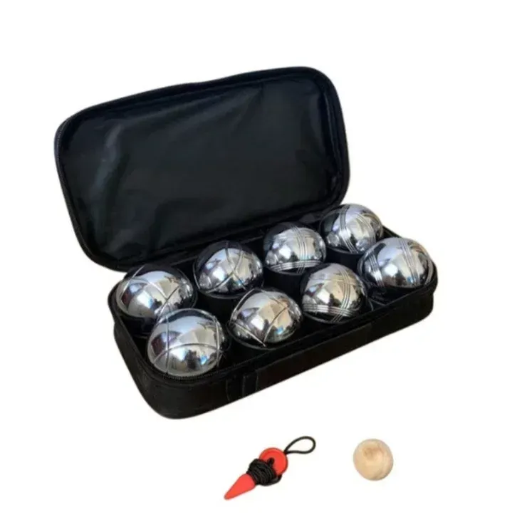 Silver Bocce Pétanque Set with 8 Metal Balls, White Wooden Jack, and Carry Case view 3