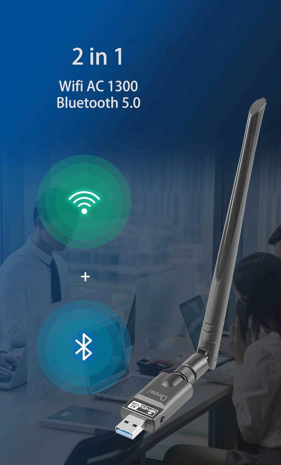 OXHORN UW-1300B USB AC1300 + Bluetooth 5.0 Adapter view 3