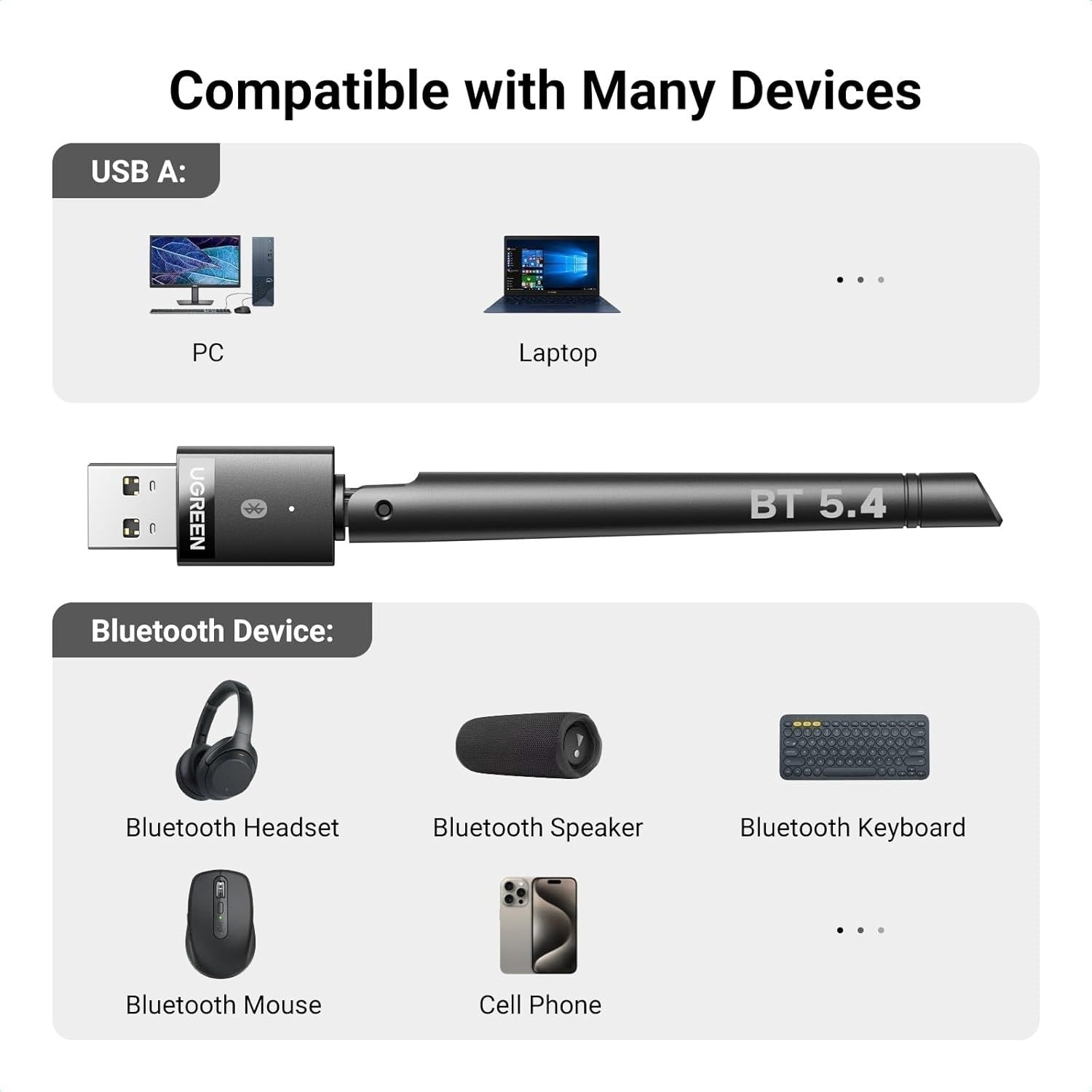 UGREEN 35059 Bluetooth 5.4 Adapter for PC, 120M Long Range USB Dongle view 7