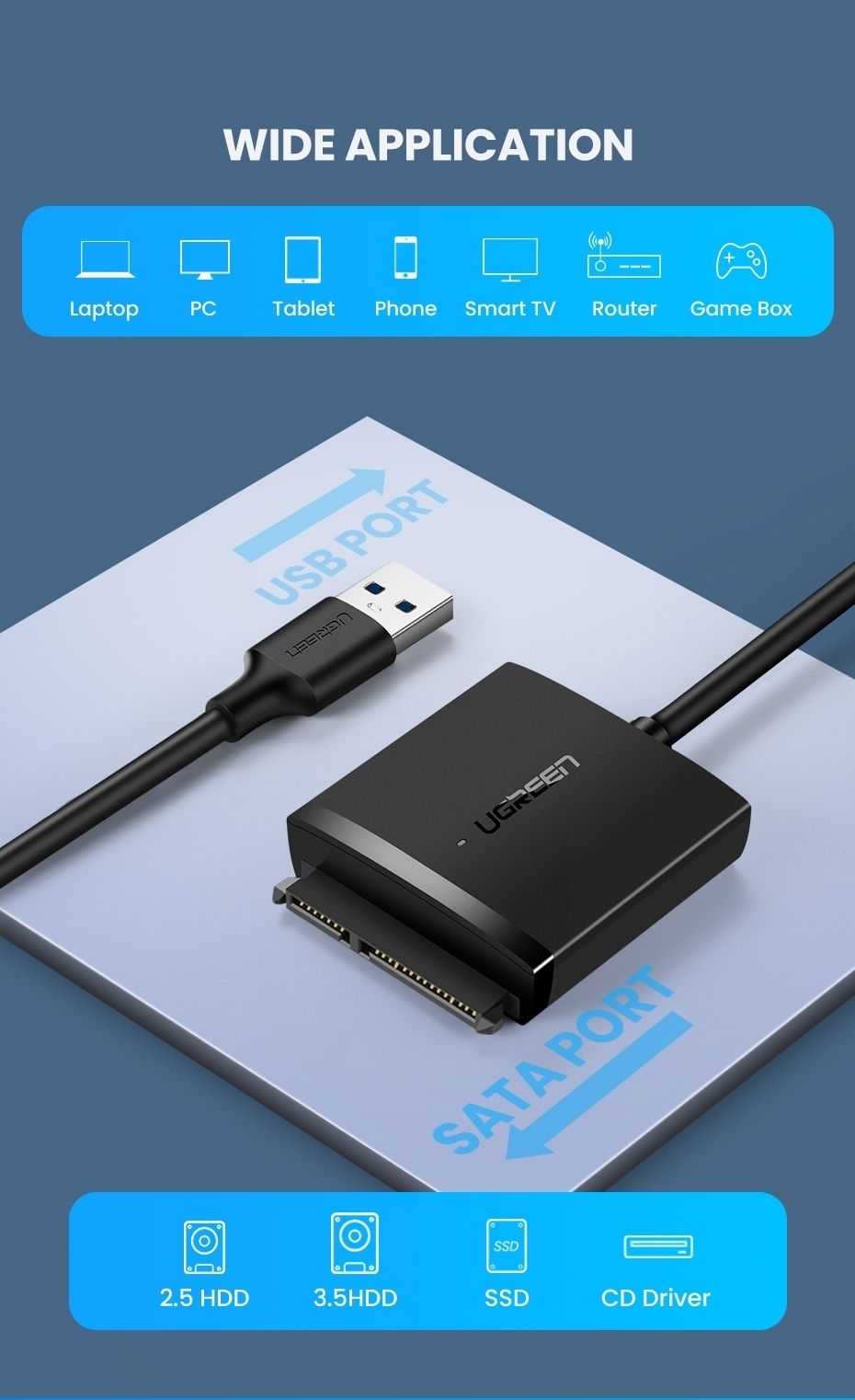 UGREEN 60561 SATA to USB 3.0 Adapter Cable with UASP SATA III to USB Converter view 2
