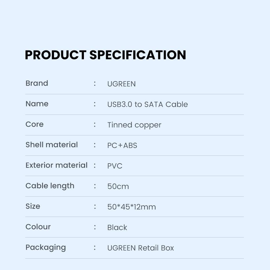 UGREEN 60561 SATA to USB 3.0 Adapter Cable with UASP SATA III to USB Converter view 12
