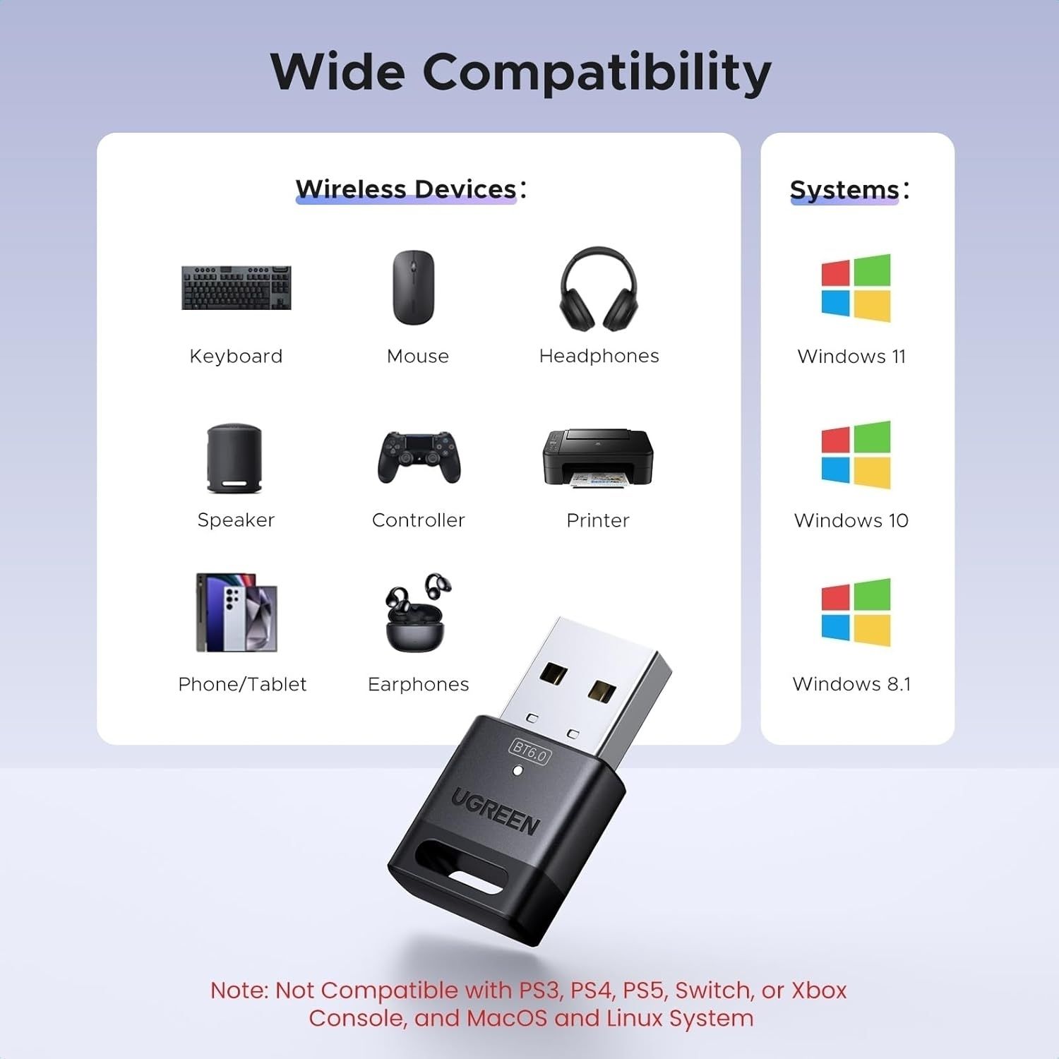 UGREEN 75073 Bluetooth 6.0 USB Dongle Adapter 20m Range view 2