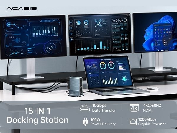 ACASIS DS-7A15 15-in-1 USB-C Dock Triple 4K HDMI DP 10Gbps PD Docking Station view 10