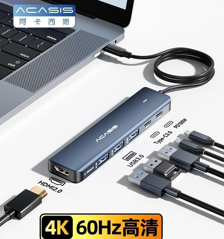 ACASIS DS9901 6-in-1 USB-C Hub: 4K HDMI, 3x USB-A 3.0, USB-C x 1 100W PD x 1 view 2