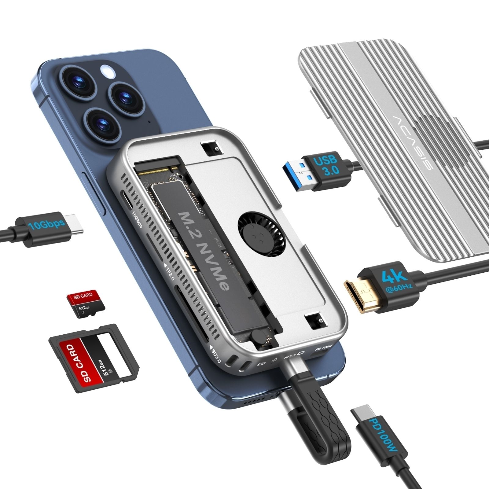 ACASIS EC1401 SSD+ 6-in-1 USB-C Docking Hub 10Gbps HDMI 4K 60Hz
