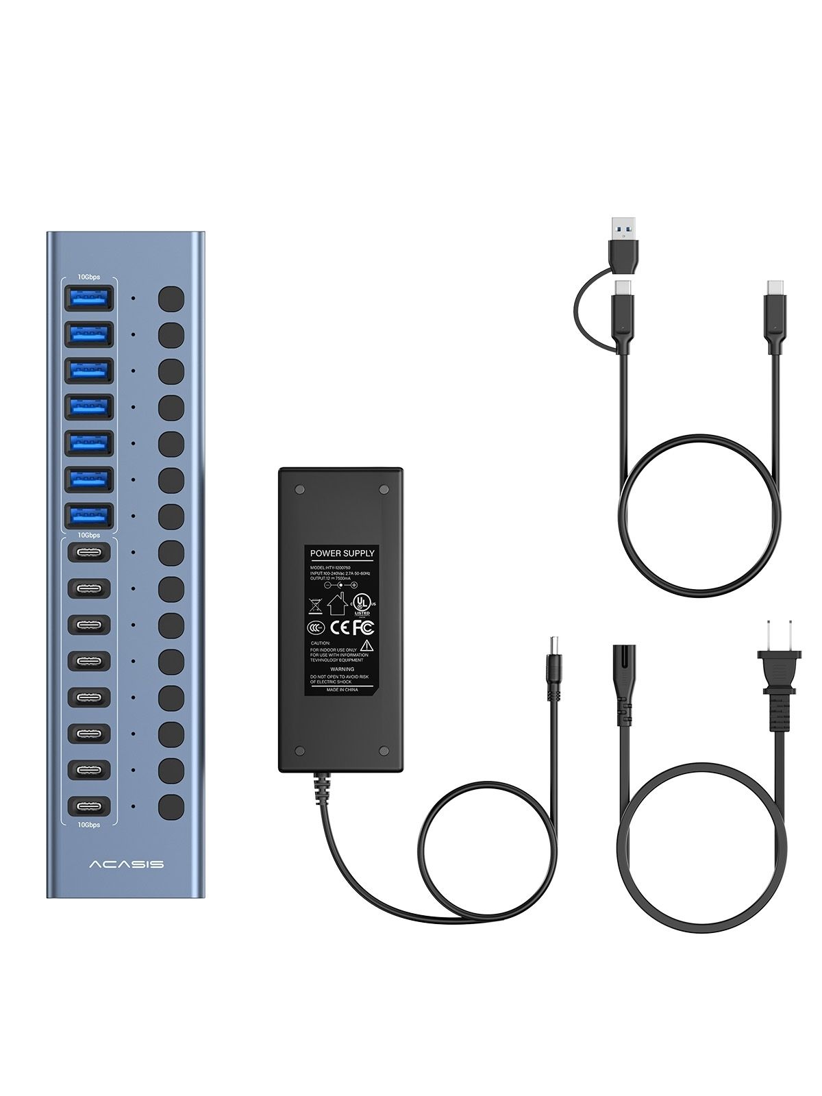 ACASIS HB16PRO 16-Port USB 3.2 10Gbps 12V/8A Powered 8 x USB-A + 8 x USB-C view 7