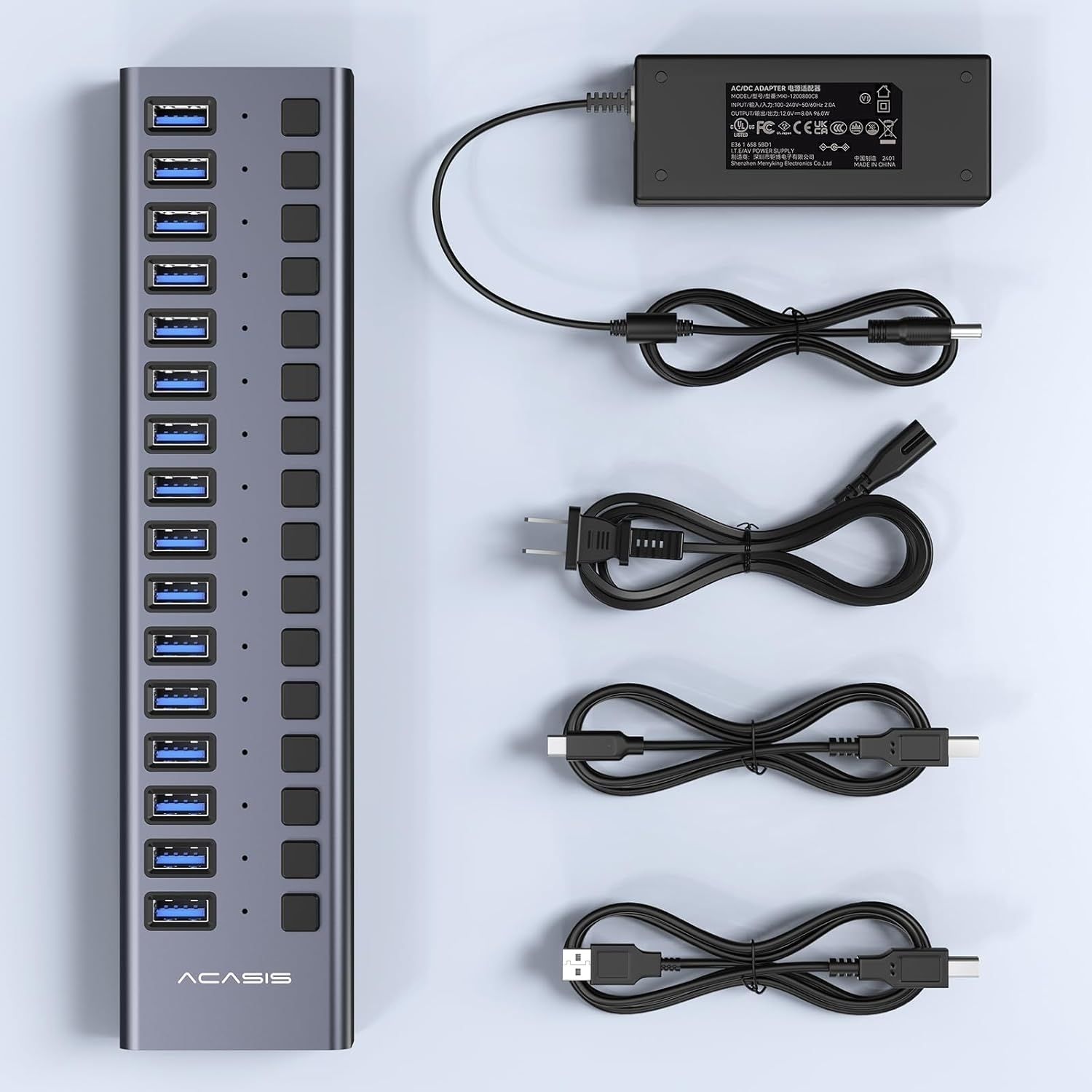 ACASIS HS-716MG USB 3.2 Gen2 10Gbps 12V/8A 16 Port USB-A + On/Off Switch with view 2