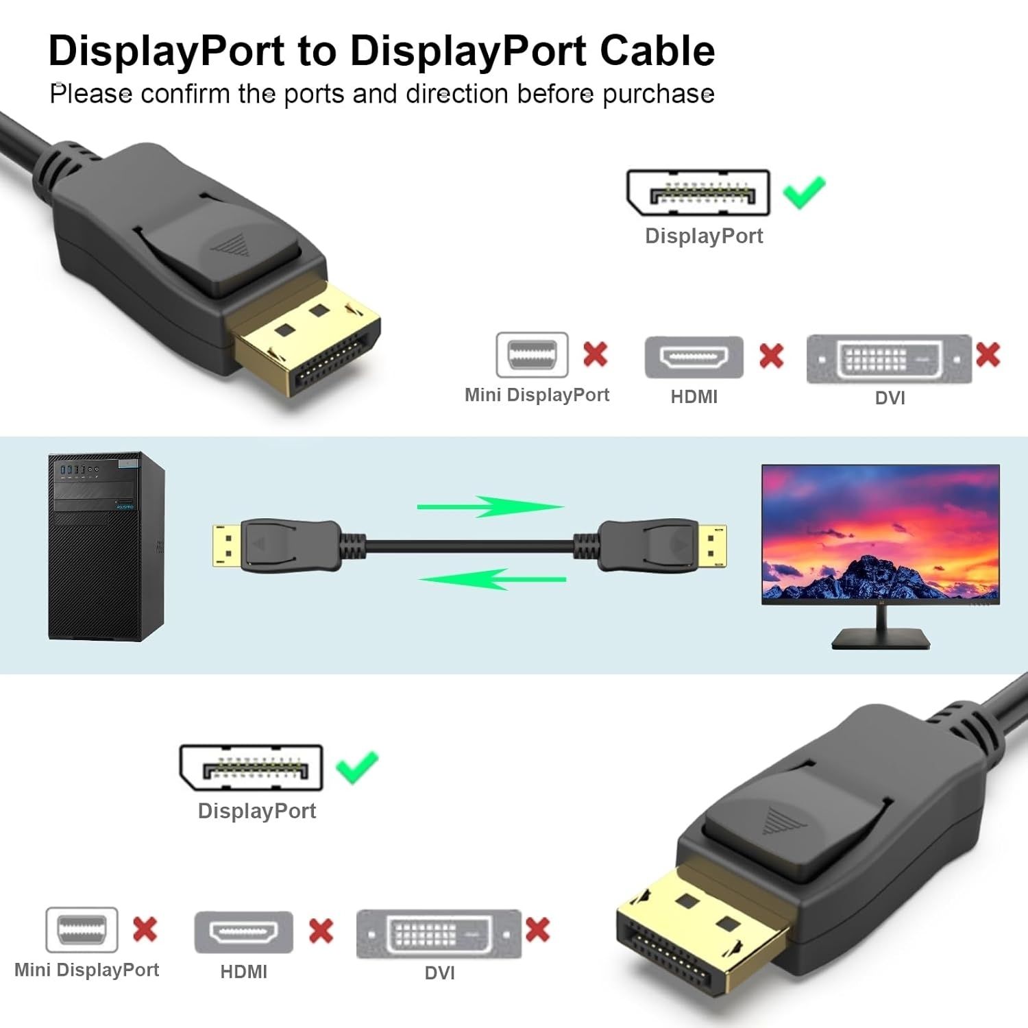 BENFEI 000200BK [VESA Certified] DP to DP Male to Male Cable 3M Supports view 2