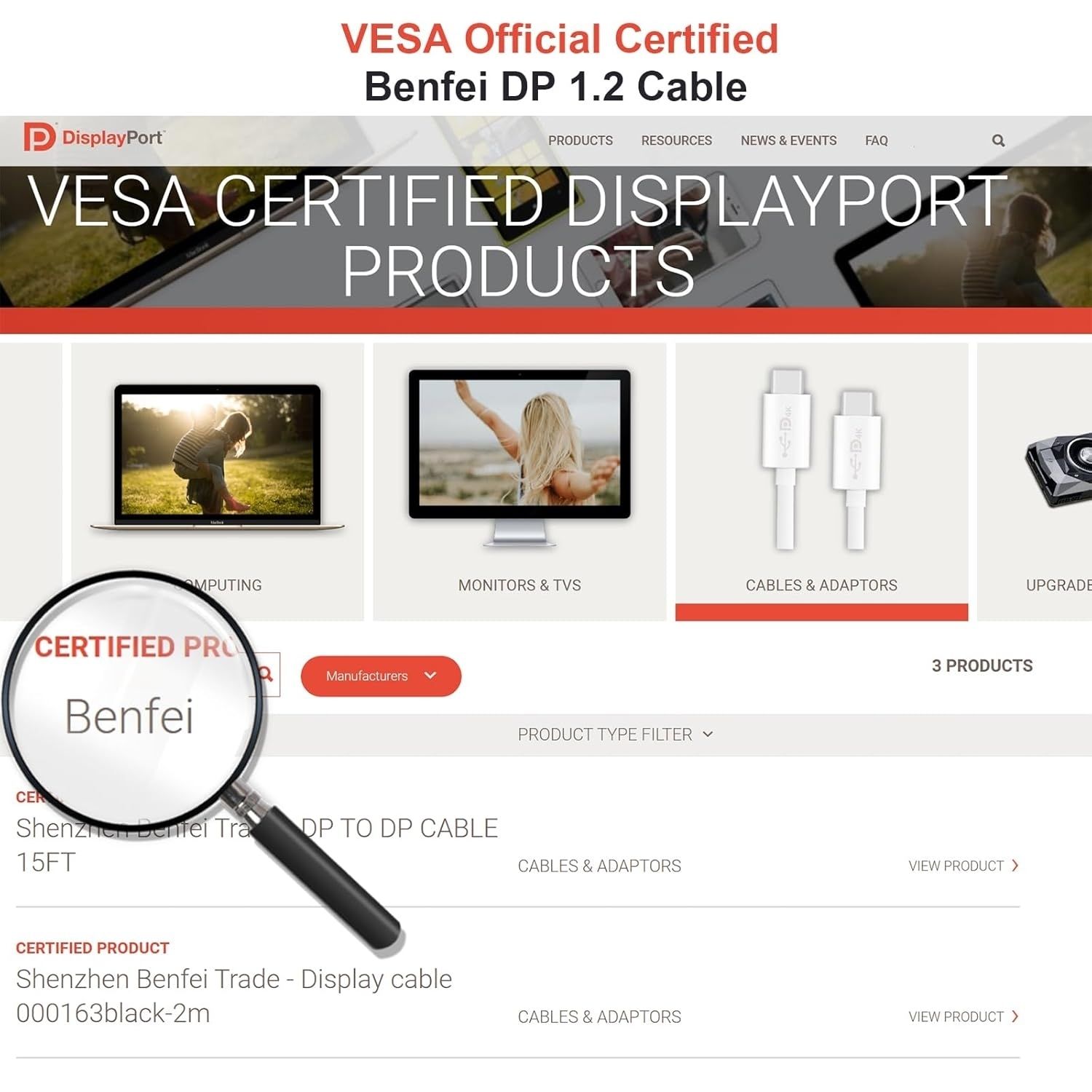 BENFEI 000200BK [VESA Certified] DP to DP Male to Male Cable 3M Supports view 3