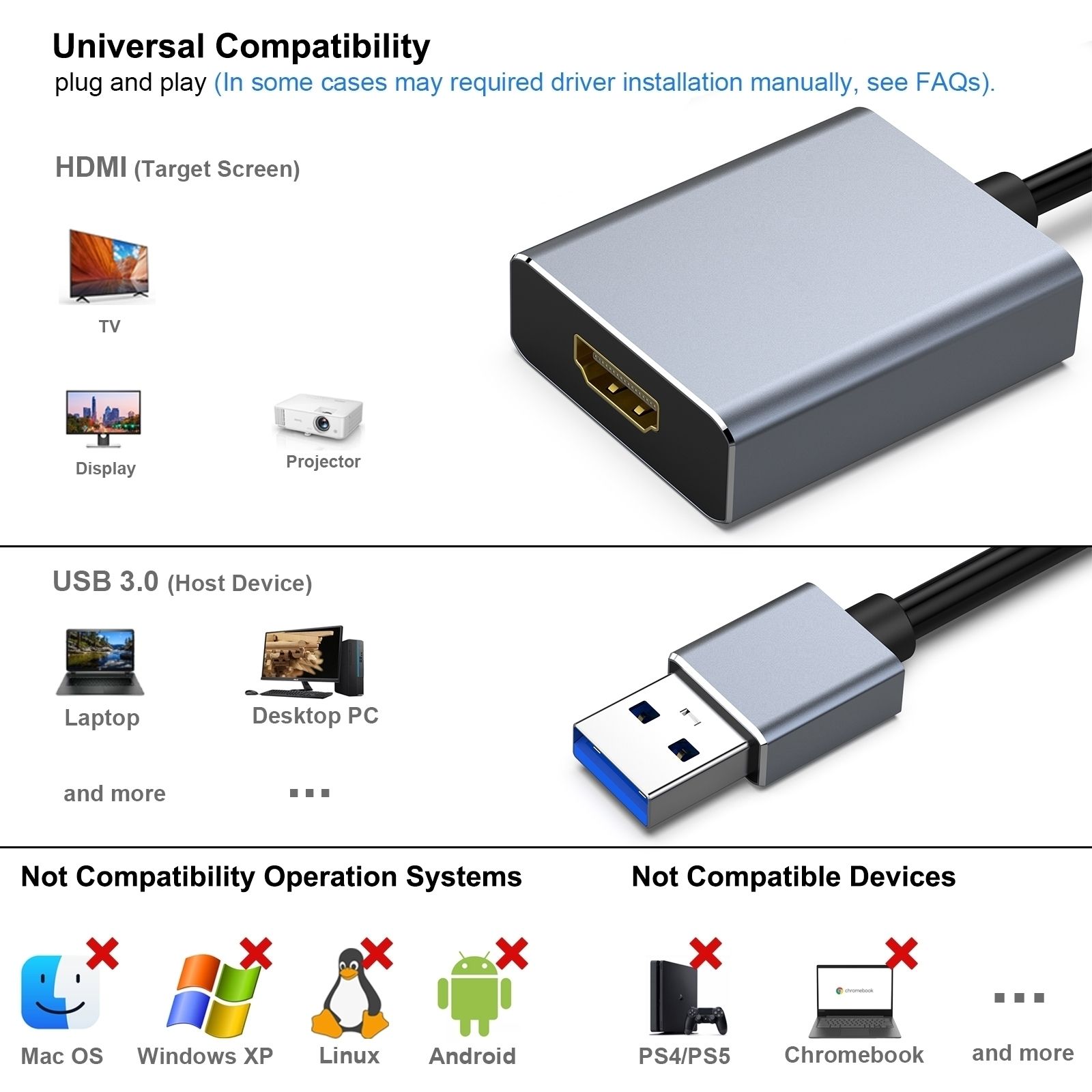BENFEI 000334GY USB 3.0 to HDMI Adapter view 2