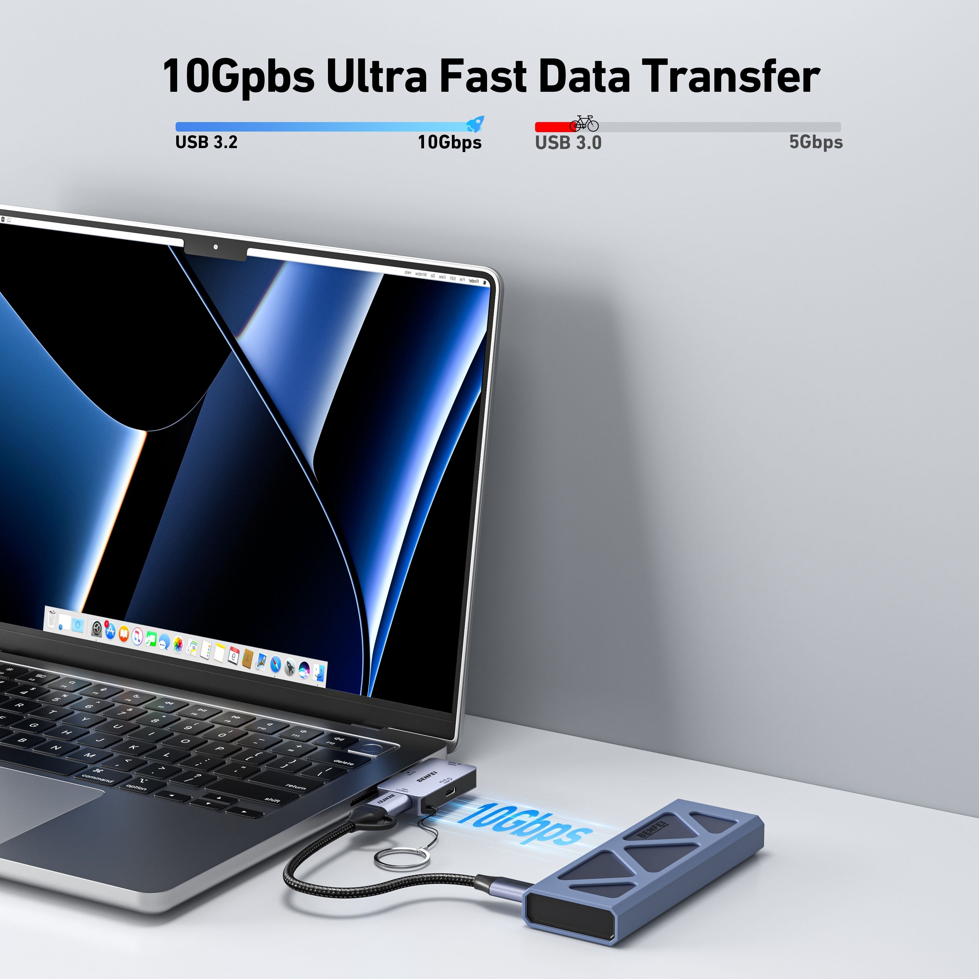 BENFEI 000391GY USB C to HDMI 4K@60Hz, 10Gbps USB-A, 100W Power Delivery view 2