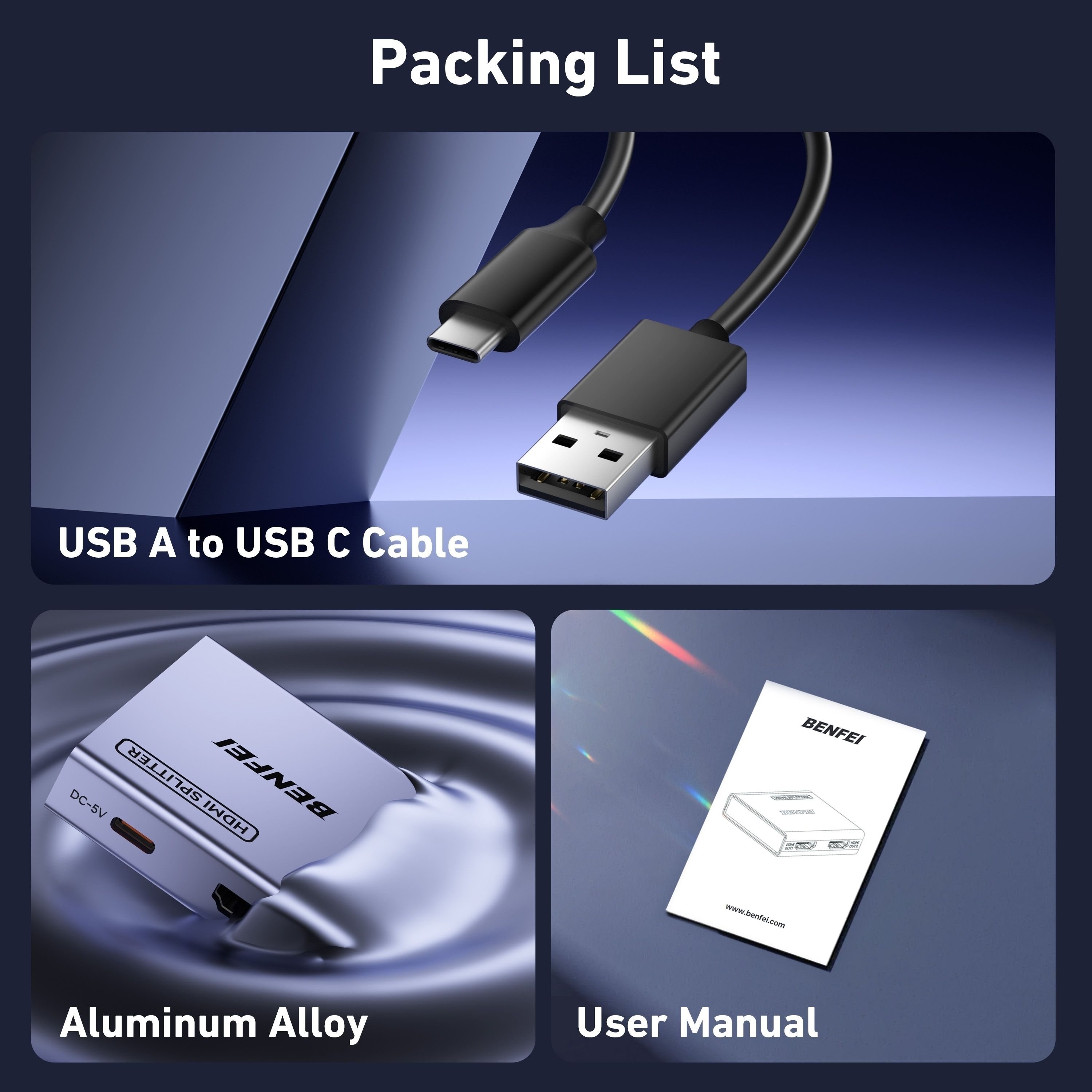 BENFEI 000447GY HDMI Splitter 1-In 2-Out 4K@60Hz view 6