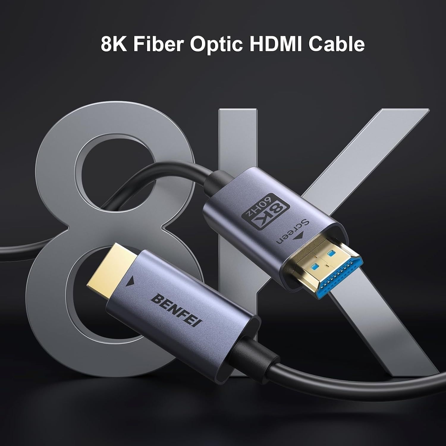 BENFEI 000450GY-100F 8K HDMI 2.1 Fiber Optic Cable 100ft 48Gbps 4K240Hz CL3 view 2