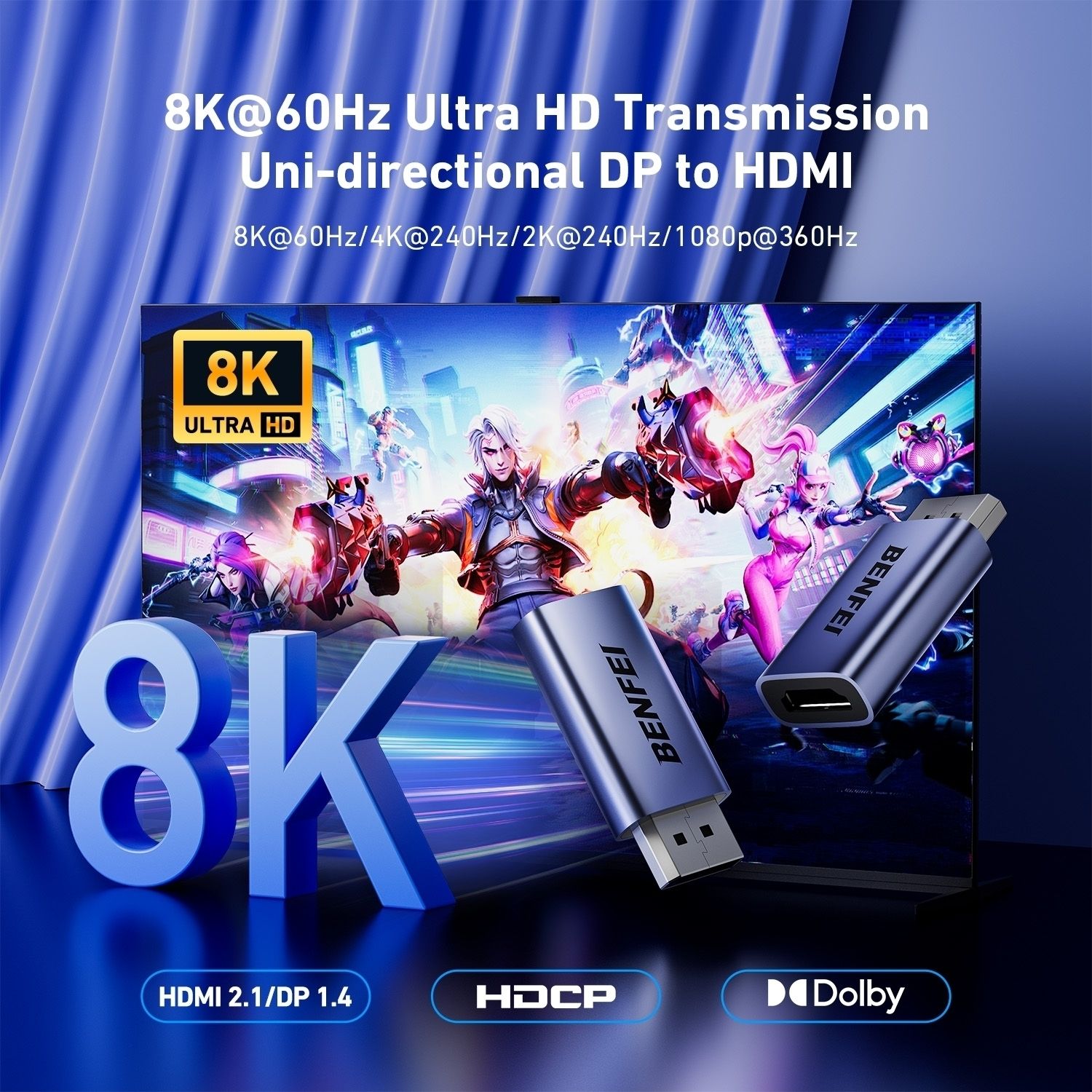 BENFEI 000457GY DP Male to HDMI Female Adapter 8K/60Hz Nickel/Nickel Aluminum view 3