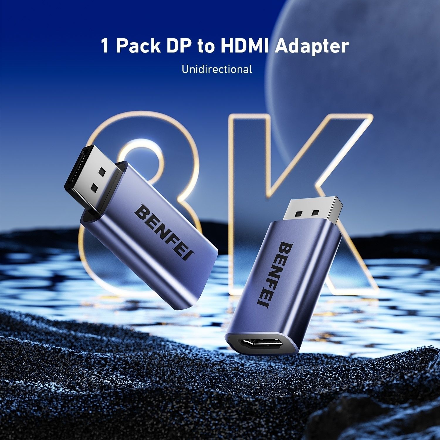 BENFEI 000457GY DP Male to HDMI Female Adapter 8K/60Hz Nickel/Nickel Aluminum view 8