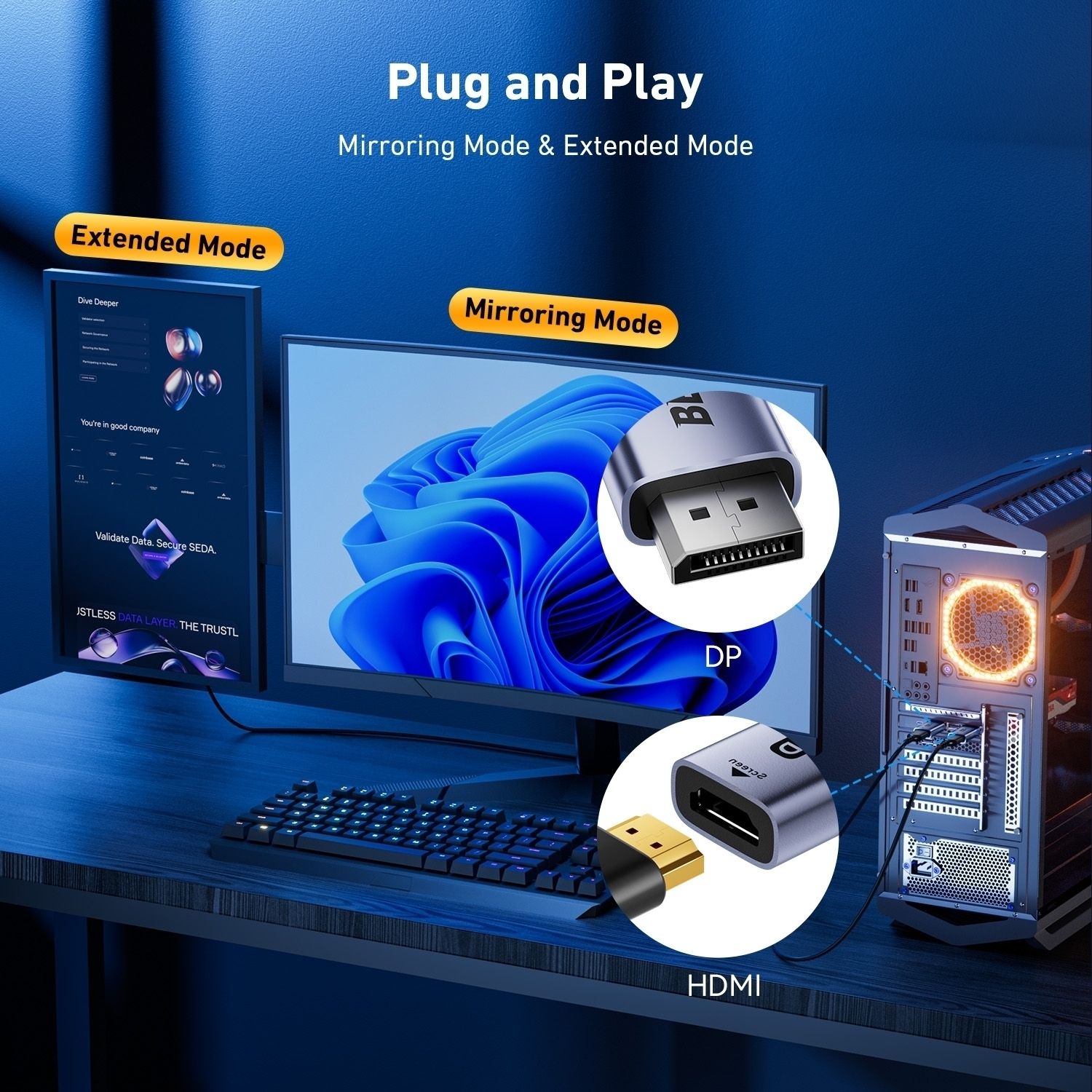 BENFEI 000457GY DP Male to HDMI Female Adapter 8K/60Hz Nickel/Nickel Aluminum view 9