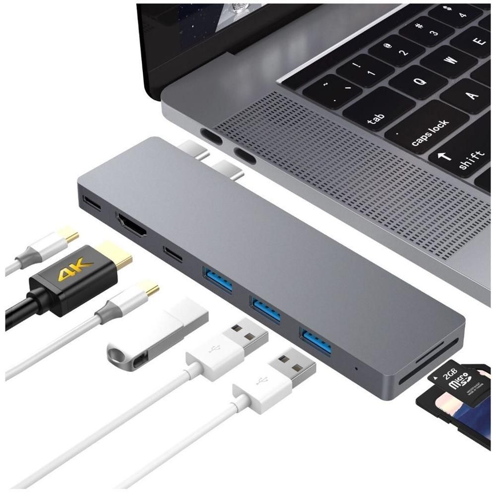 INTACT 9820T 8-in-1 Dual USB-C Adapter for MacBook/Pro HDMI/