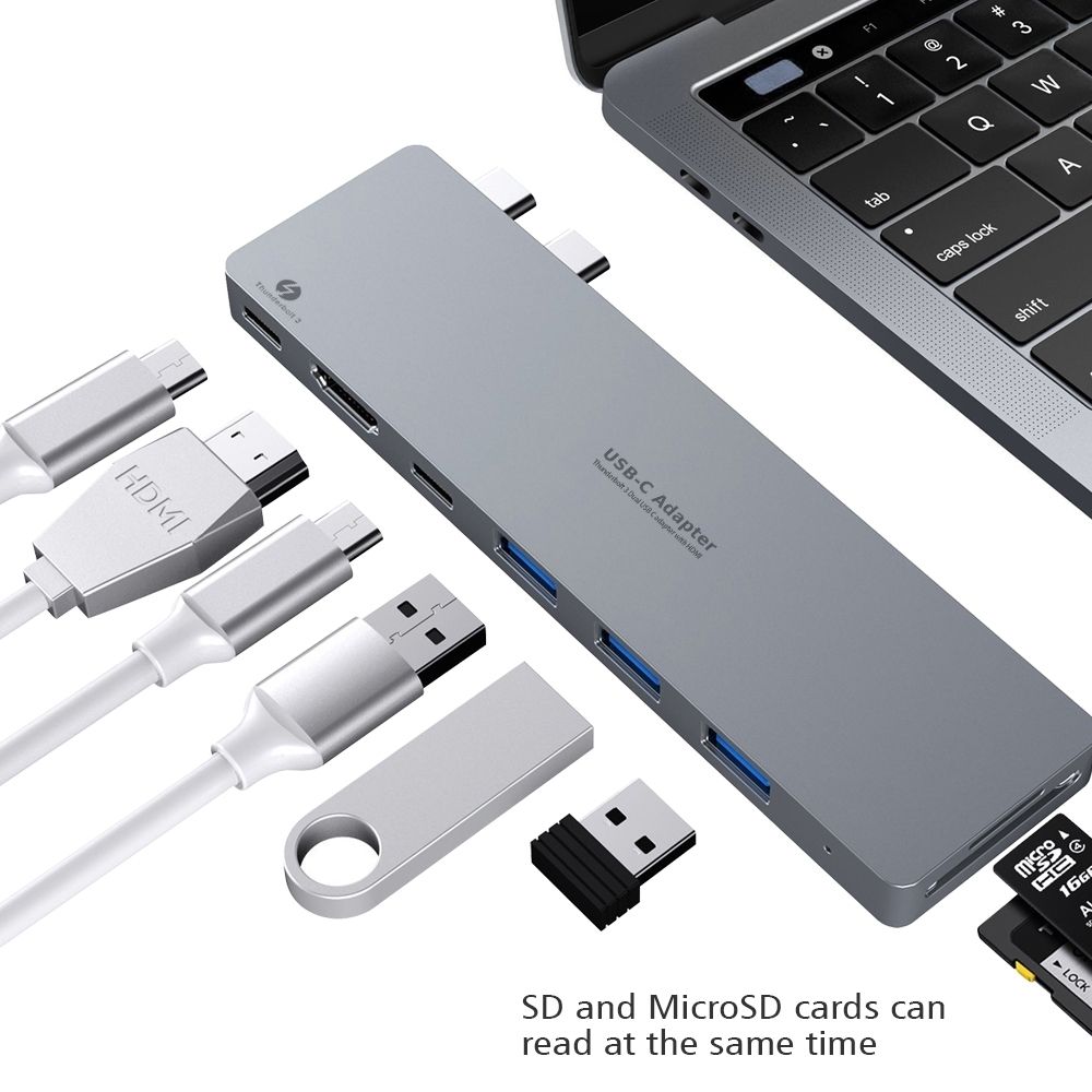 INTACT 9820T 8-in-1 Dual USB-C Adapter for MacBook/Pro HDMI/ view 3