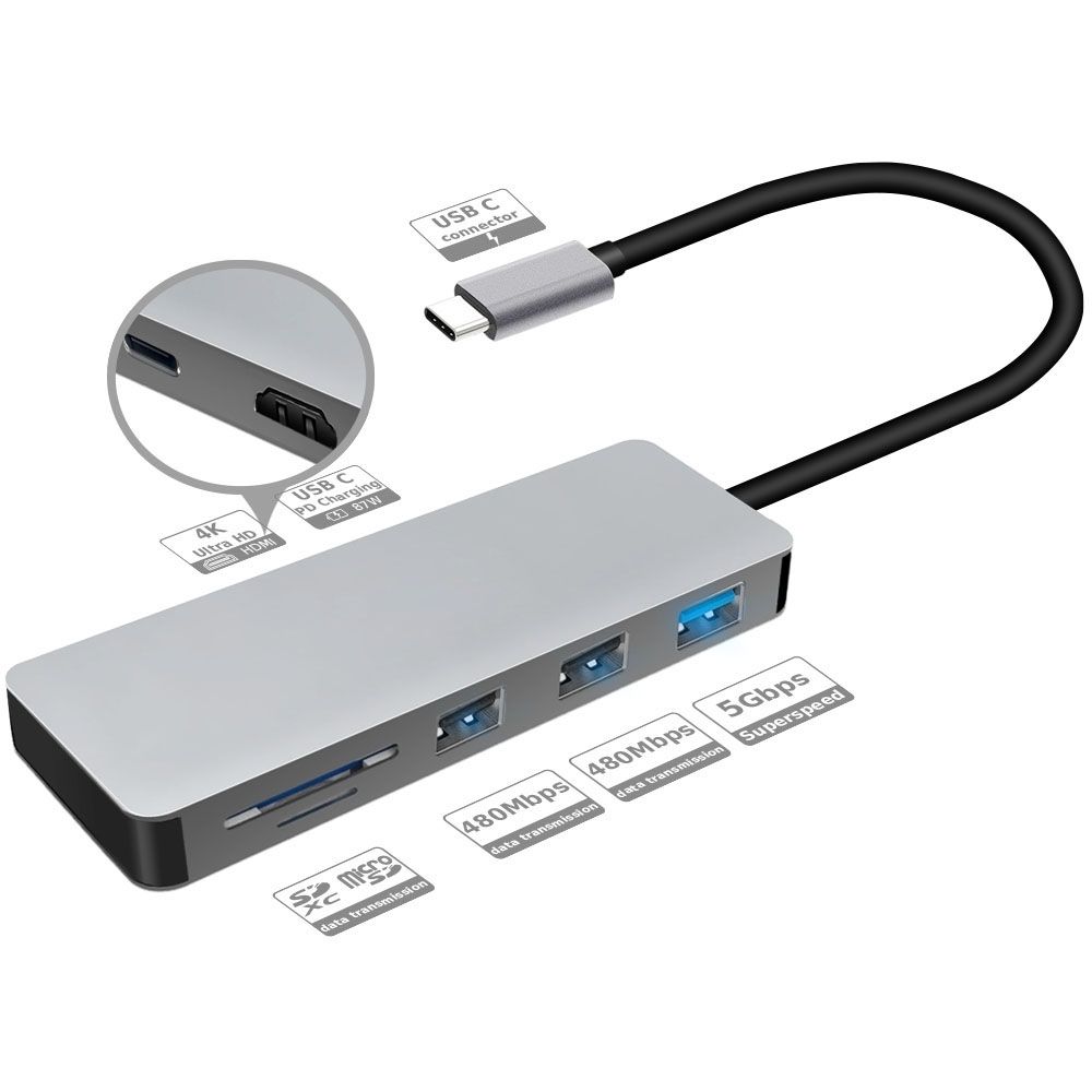 INTACT 9822T USB-C 7-in-1 Multifunction Adapter