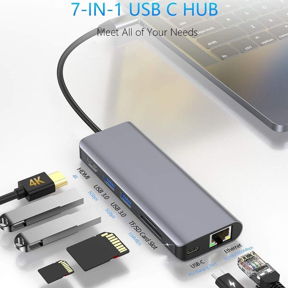 INTACT 9826T 7-in-1 USB-C Adapter HDMI/RJ45/USB3.0*2/SD/TF/ Type-C PD view 2