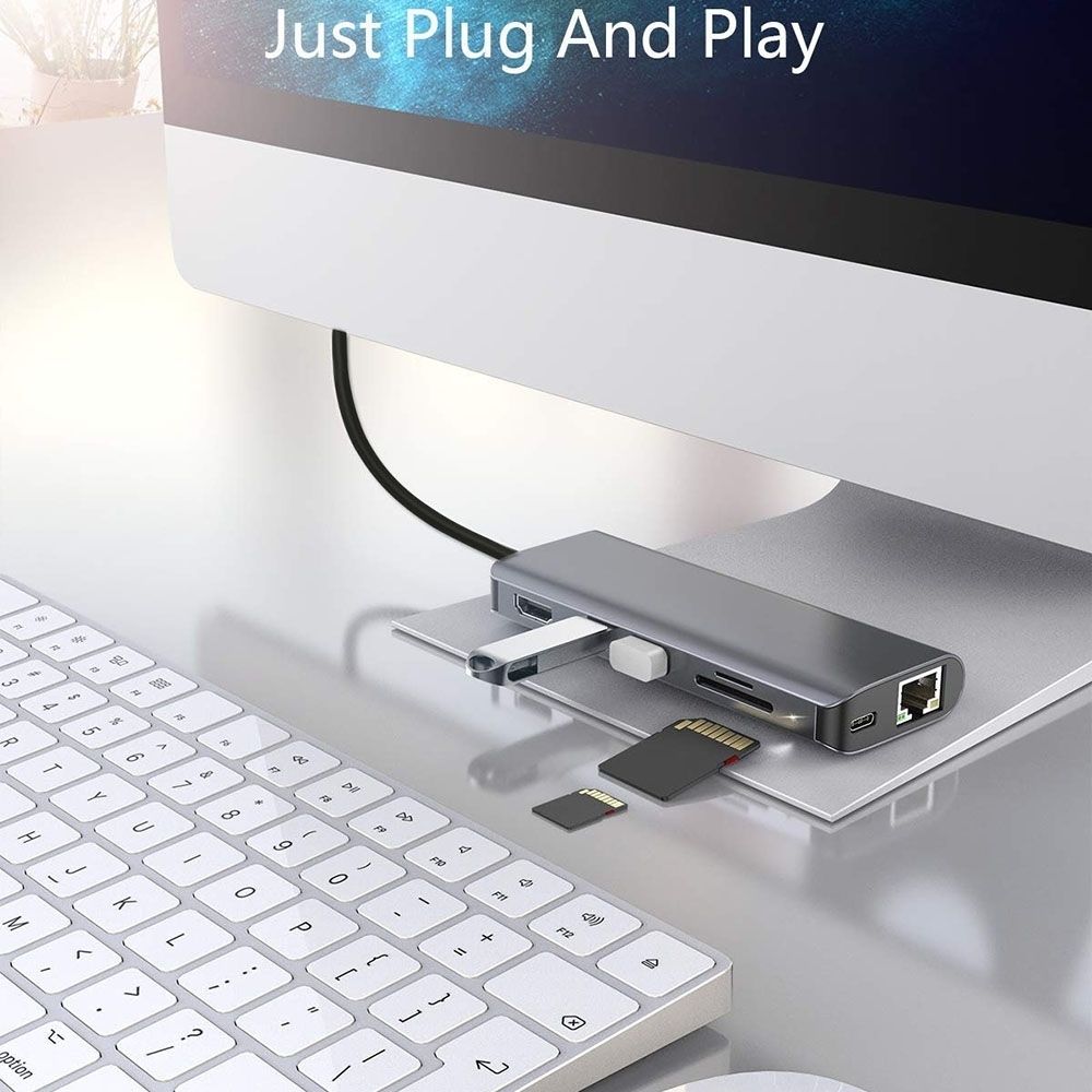 INTACT 9826T 7-in-1 USB-C Adapter HDMI/RJ45/USB3.0*2/SD/TF/ Type-C PD view 3