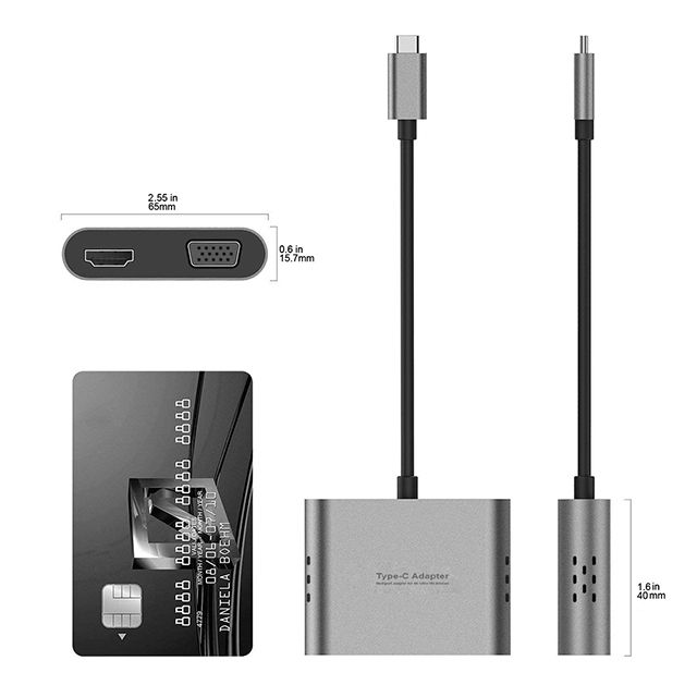 INTACT 9837T 4-in-1 USB-C Adapter HDMI +VGA + USB3.0 + USB-C (PD) view 3