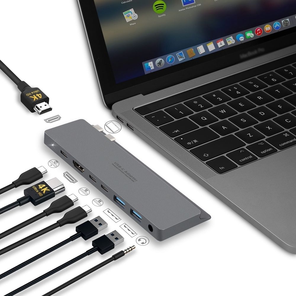 INTACT 9839T Dual USB-C 8-in-1 with Dual HDMI+USB3.0*3+USB-C Female + PD Power
